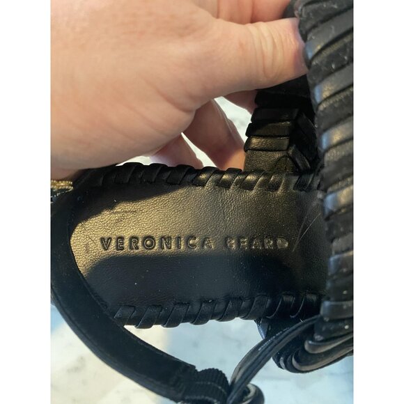 Veronica Beard Simone Sandals Womens Size 10.5 Black Braided Leather Woven - Picture 4 of 7